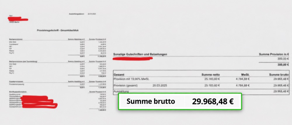Provisionsabrechnung Führungsposition, 29.968,48 €